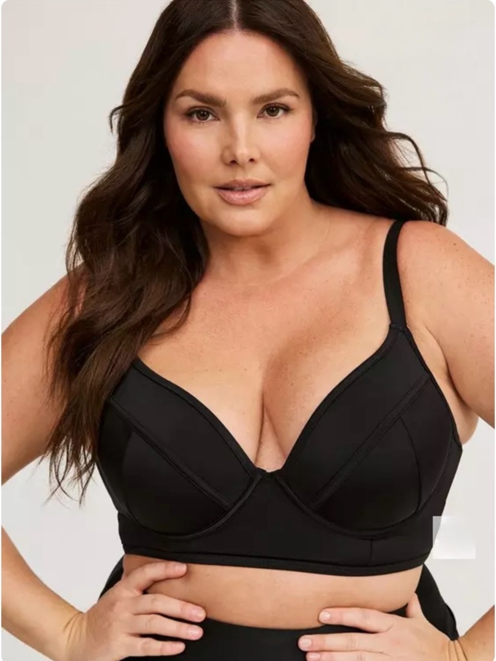 Torrid Plus Size 1-DD/DDD Underwire Longline Solid Black Bikini Top